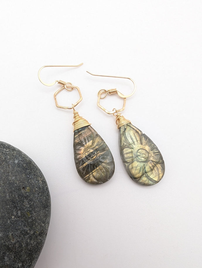 Carved Labradorite Earring